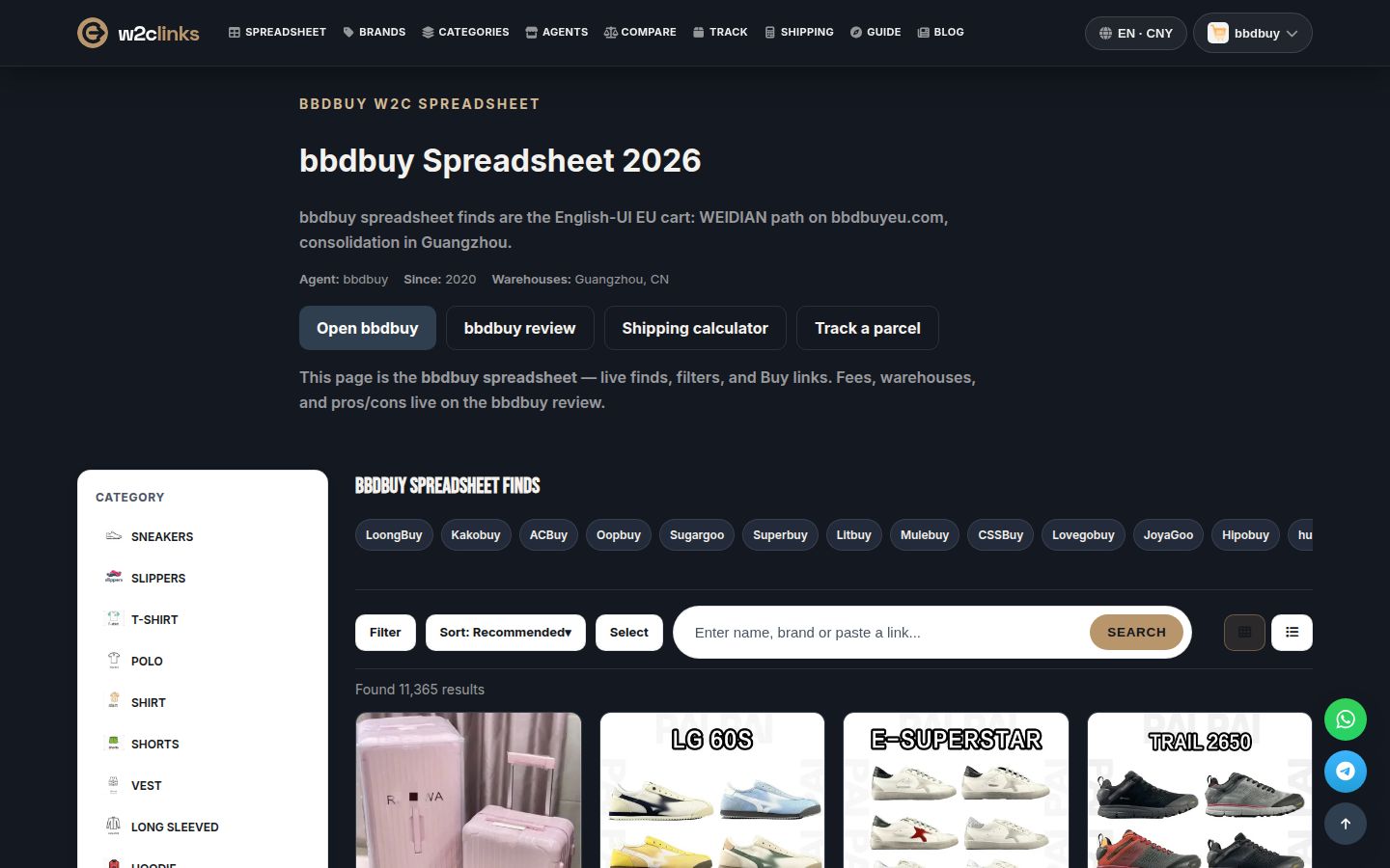 BBDBuy catalogue on w2clinks: product cards with photo, brand and reference price